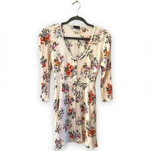 Babydoll Style Long Sleeve Dress | Cream Floral Lace Crepe